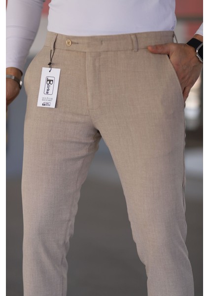 Erkek Kemik Renk Italyan Kesim Slimfit Kumaş Pantolon indirimleri