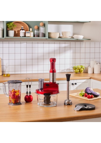 Mastermaid Prosteel Cam Mutfak Robotu Uzun Blender Ayaklı 6 Bıçaklı 2500 W Imperial Red