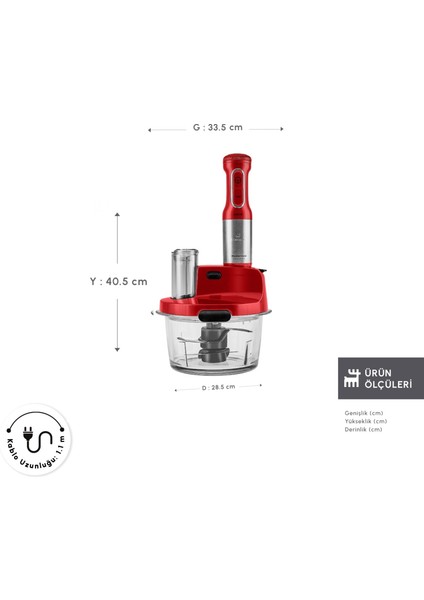 Mastermaid Prosteel Cam Mutfak Robotu Uzun Blender Ayaklı 6 Bıçaklı 2500 W Imperial Red fiyatları