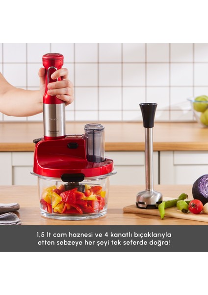 Mastermaid Prosteel Cam Mutfak Robotu Uzun Blender Ayaklı 6 Bıçaklı 2500 W Imperial Red modelleri