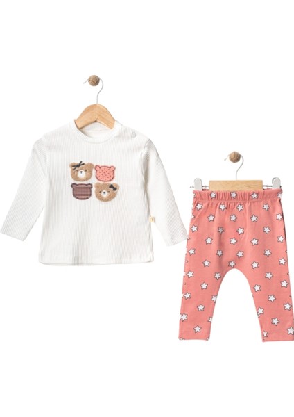 Iki Ip Ayı Nakışlı Yıldızlı Kız Bebek Takım