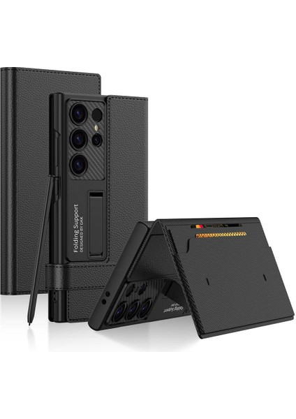 Galaxy S24 Ultra Zıvo Kıpta Standlı Kartlıklı Kapak-Siyah