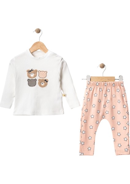 Iki Ip Ayı Nakışlı Yıldızlı Kız Bebek Takım