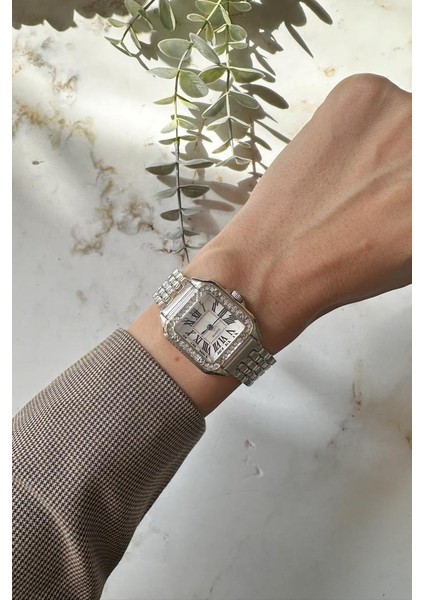 Retro Gümüş Roma Rakam Kadın Kol Saati