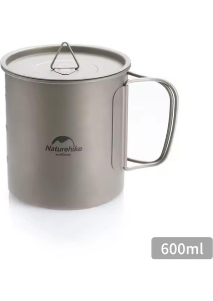 Titanyum Fincan 600 ml , Kamp Kapaklı Kupası, Kamp Mutfağı Mini Tencere,