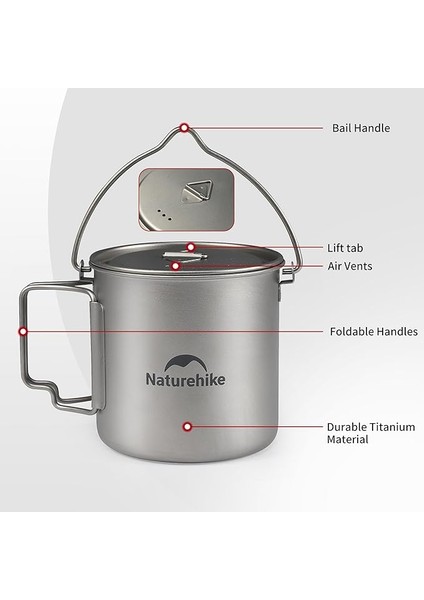 Titanyum Fincan 600 ml , Kamp Kapaklı Kupası, Kamp Mutfağı Mini Tencere, indirimleri