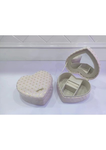 Dekoratif Kadife Takı Bijuteri Mücevher Kutusu Organizer Düzenleyici Krem Kalpli modelleri
