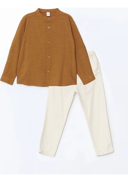 Lcw Kids Kahverengi Hakim Yaka Erkek Çocuk Gömlek ve Pantolon 2'li modelleri