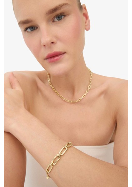 Reis x DeFacto 14 Ayar Altın Kaplama Glow Muse Kadın Gold Ataç Zincir Kolye F3955AXNS