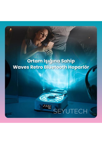 Waves Retro Bluetooth Hoparlör Nostalji Plak Görünümlü 3D Ses Dalgası Işıklı Galaksi Gece Lambası fiyatları