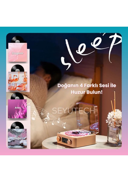 Waves Retro Bluetooth Hoparlör Nostalji Plak Görünümlü 3D Ses Dalgası Işıklı Galaksi Gece Lambası modelleri