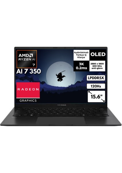 Zenbook 14 OLED Ryzen Aı 7 350 16 GB 512 GB SSD Radeon Graphics 14" 3k 120 Hz Windows 11 Home Taşınabilir Bilgisayar UM3406KA196AT2