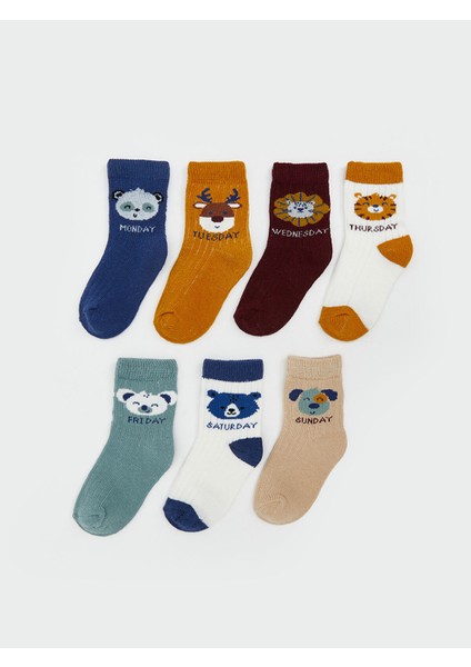 Yeni Sezon Baskılı Erkek Çocuk Soket Çorap 7'li