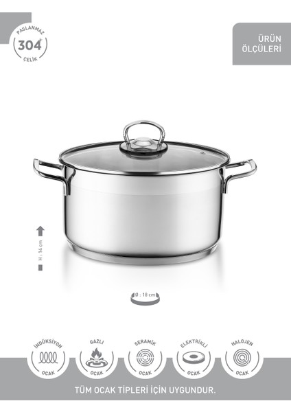 Anett Çelik Derin Tencere 18 x 14 cm Cam Kapaklı fiyatları