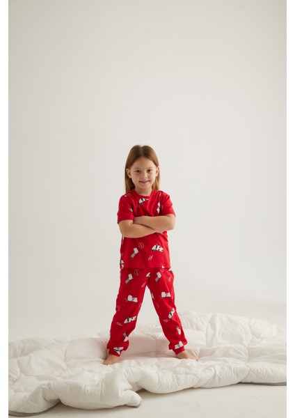Kız Çocuk Pamuklu Kısa Kollu Uzun Pijama Takımı fırsatları