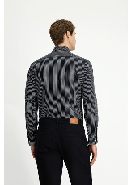 Uzun Kol Klasik Çizgili Pamuk Gömlek fırsatları