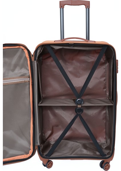 Wordrobe Raflı 4 Teker Çekçekli Lacivert-Taba Küçük Boy Valiz