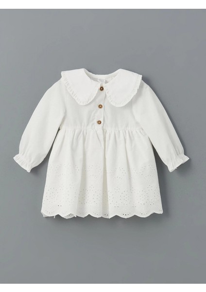 Lcw Baby Ekru Bebe Yaka Nakışlı Kız Bebek Elbise