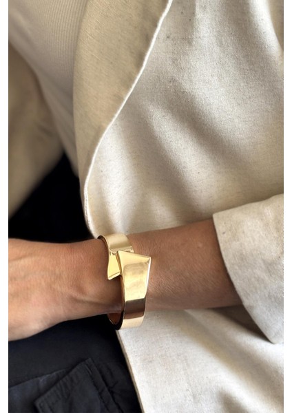 Vıp Gold Geometrik Kalın Kelepçe Bileklik