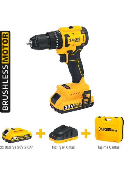 Darbeli Matkap Seti 20 Volt (2.0AH) (Kömürsüz Motor) SGS5532