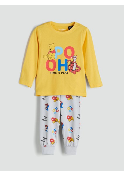 Yeni Sezon Bisiklet Yaka Winnie The Pooh Baskılı Erkek Çocuk Pijama Takım