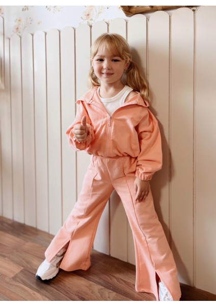 Ispanyol Paça Kız Eşofman Takımı Somon