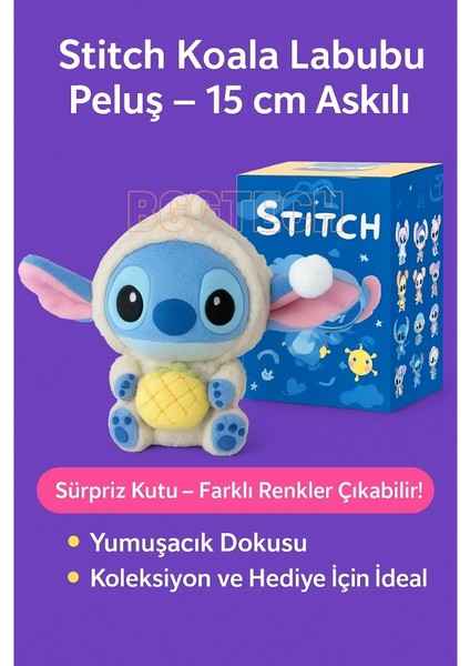 Peluş Stitch Koala 15 cm Askılı Oyuncak, Sürpriz Paket Labubu Esintili Model