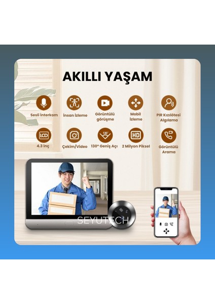 Wifi Kameralı Kapı Zili Akıllı Görüntü Uzaktan Kontrollü Kablosuz 1080P 130° Görüş Güvenlik Kamerası fiyatları