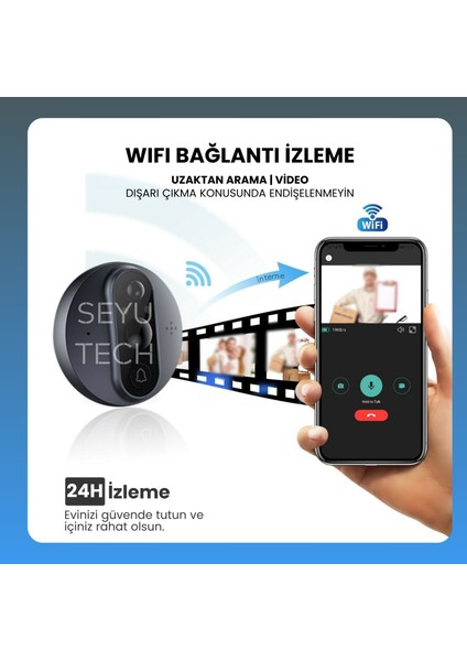 Wifi Kameralı Kapı Zili Akıllı Görüntü Uzaktan Kontrollü Kablosuz 1080P 130° Görüş Güvenlik Kamerası modelleri