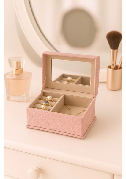 Dekoratif Kadife Takı Bijuteri Mücevher Kutusu Organizer Düzenleyici Pembe Dikdörtgen modelleri