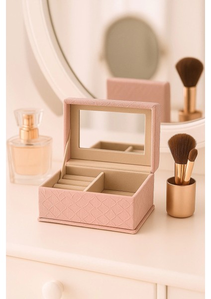 Dekoratif Kadife Takı Bijuteri Mücevher Kutusu Organizer Düzenleyici Pembe Dikdörtgen fırsatları