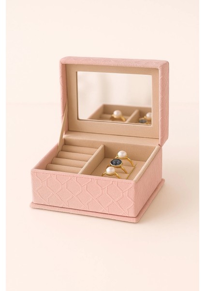 Dekoratif Kadife Takı Bijuteri Mücevher Kutusu Organizer Düzenleyici Pembe Dikdörtgen indirimleri