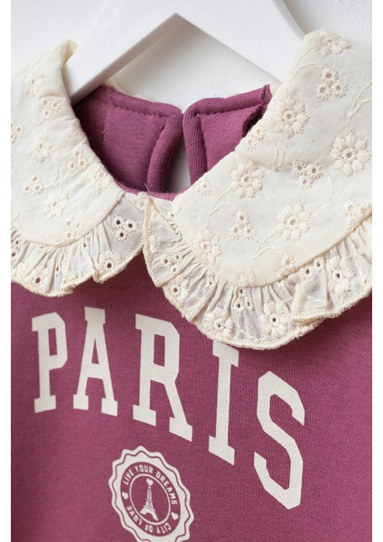 Baskılı Brode Yakalı Kız Çocuk Alt Üst Takım modelleri