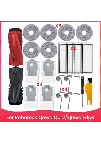 Roborock Qrevo Curv/qrevo Edge Elektrikli Süpürge Yedek Parçaları Için 22 Adet Vakum Fırçası Filtre Toz Torbası ve Paspas Bezi Seti (Yurt Dışından)