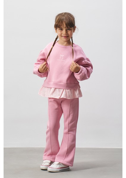 Baskılı Brode Detaylı Kız Çocuk Alt Üst Takım