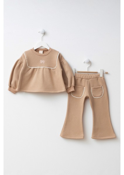 Fiyonk Detaylı Nakışlı Cepli Kız Çocuk Alt Üst Takım