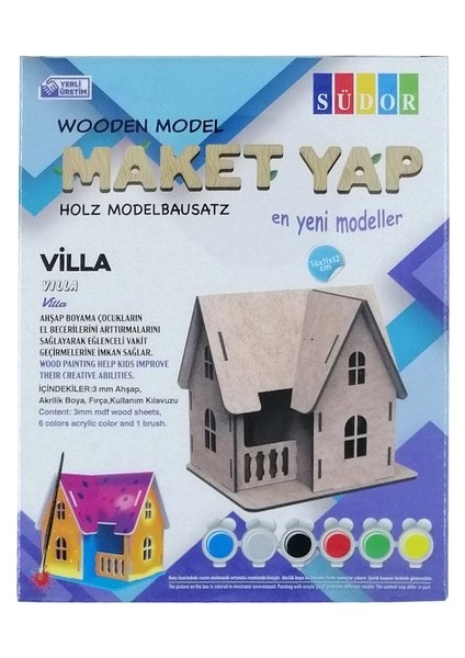 Ahşap Maket Villa Boyama Seti 14X11X12 cm