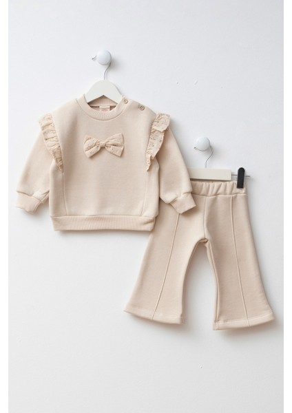 Brode Fiyonk Detaylı Kız Bebek Alt Üst Takım