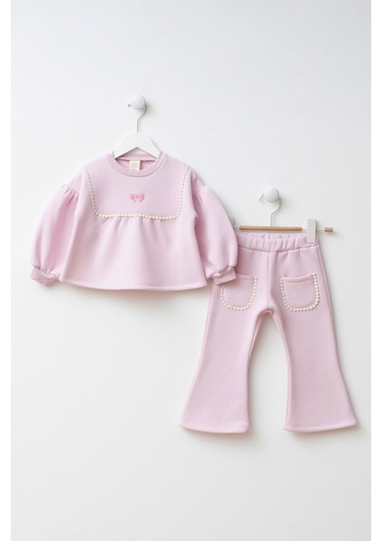 Fiyonk Detaylı Nakışlı Cepli Kız Çocuk Alt Üst Takım