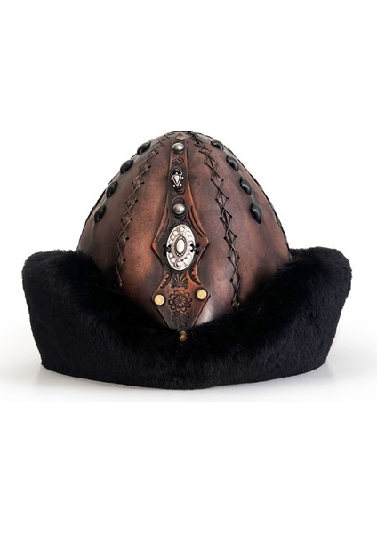 Ertuğrul Gazi Kabartma Desen Metal Broş Hakiki Deri Börk Şapka Kahve-Siyah-58 fiyatları