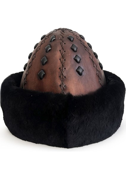 Ertuğrul Gazi Kabartma Desen Metal Broş Hakiki Deri Börk Şapka Kahve-Siyah-58 indirimleri