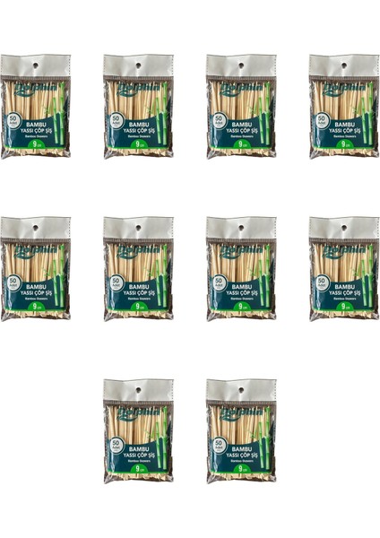 Ahşap Yassı Tutamaklı Saplı Çöp Şiş - Boy : 9 Cm. - 50 Adetlik 10 Paket