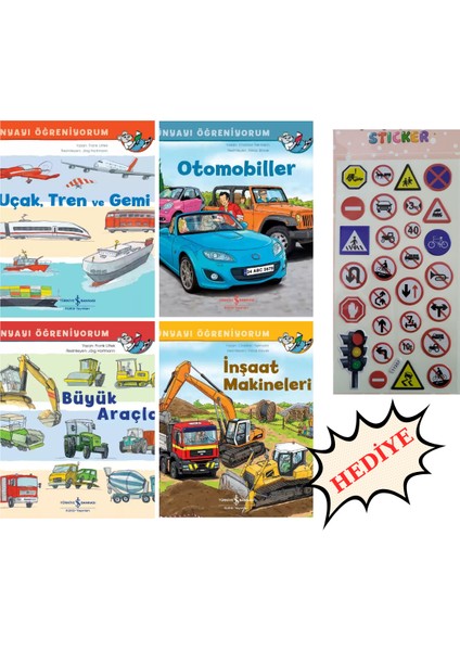 Uçak, Tren, Gemi – Otomobiller – Büyük Araçlar – Inşaat Makineleri (4 Kitap Seti) + Sticker Hediyeli