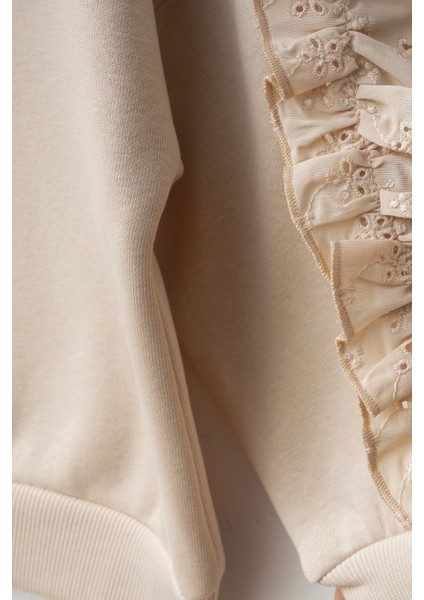 Kolları Büzgülü Brode Detaylı Kız Çocuk Alt Üst Takım modelleri