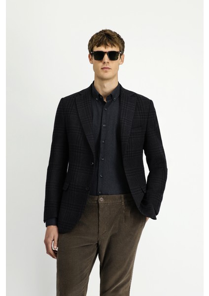 Regular Fit Yünlü Ekose Ceket