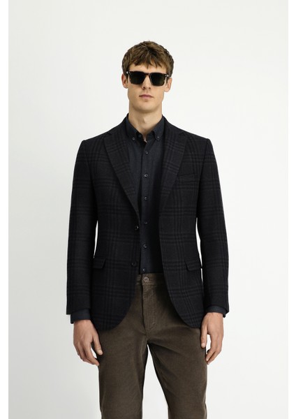 Regular Fit Yünlü Ekose Ceket modelleri