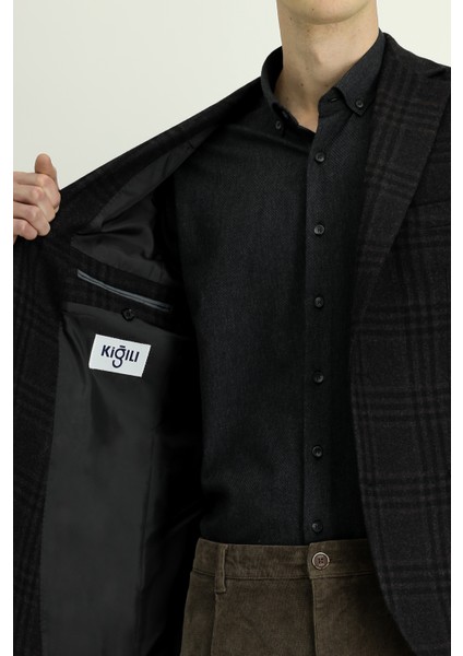 Regular Fit Yünlü Ekose Ceket indirimleri