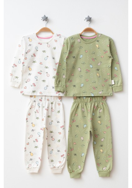 Desenli 2'li Kız Çocuk Pijama Takımı