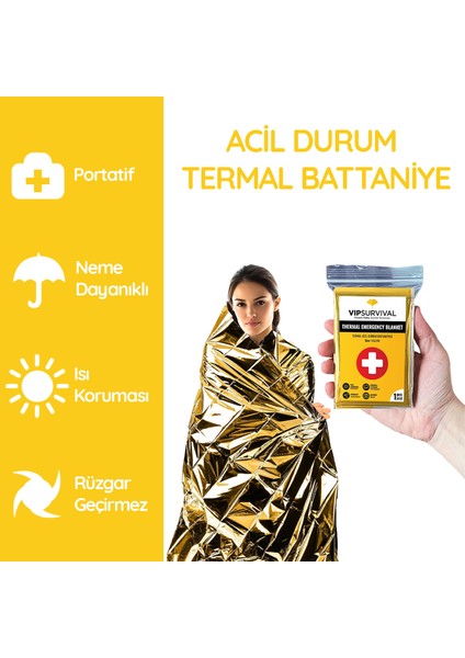 Acil Durum Seti | Termal Battaniye( Çift Taraflı ) ve Acil Durum Gıda | Deprem, Afet, Ilk Yardım, Survival Kit ve Kamp Için Uygun Hayatta Kalma Seti modelleri