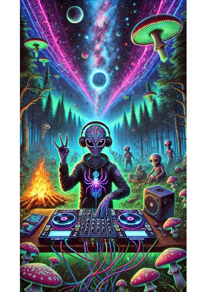 Uzaylı Dj Rave Ev Duvar Salon Güzellik Salonu Ofis Dükkan Dekarasyon Kanvas Tablo fiyatları